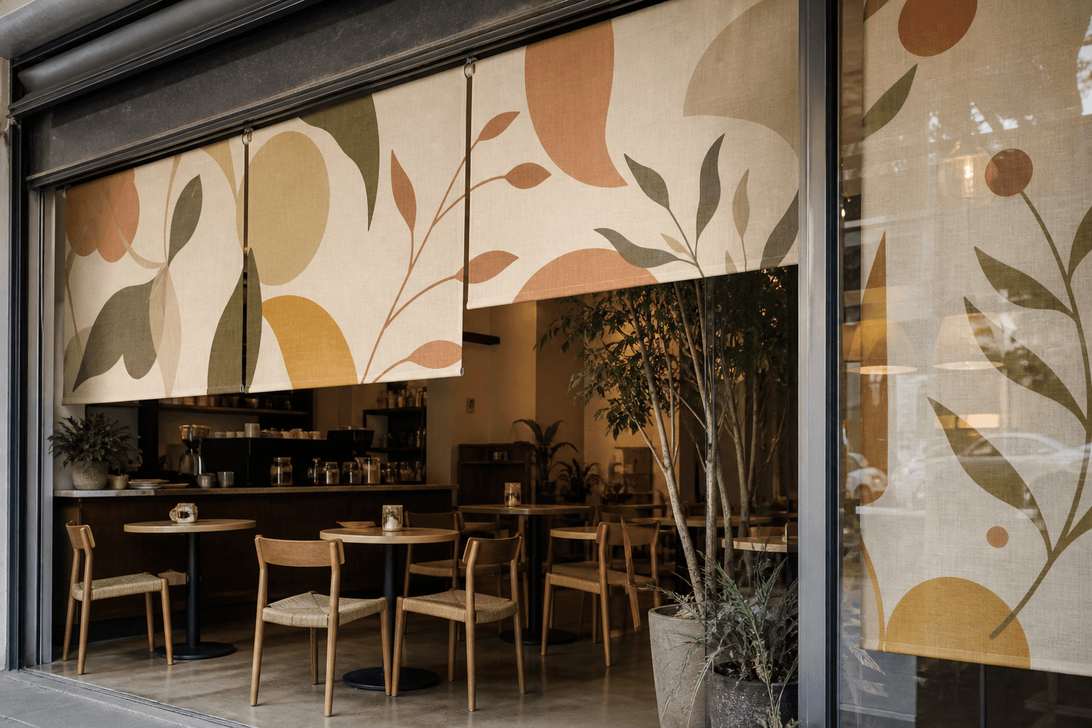 สไตล์คาเฟ่และร้านค้า — ม่านม้วนพิมพ์ลาย